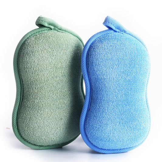 Baby Bath Sponge - Ultra Soft Baby Sponge for Bathing - Kids Bath Sponges for Infants, Toddler Bath Time, 2 Count (1 Pack) - Green Blue