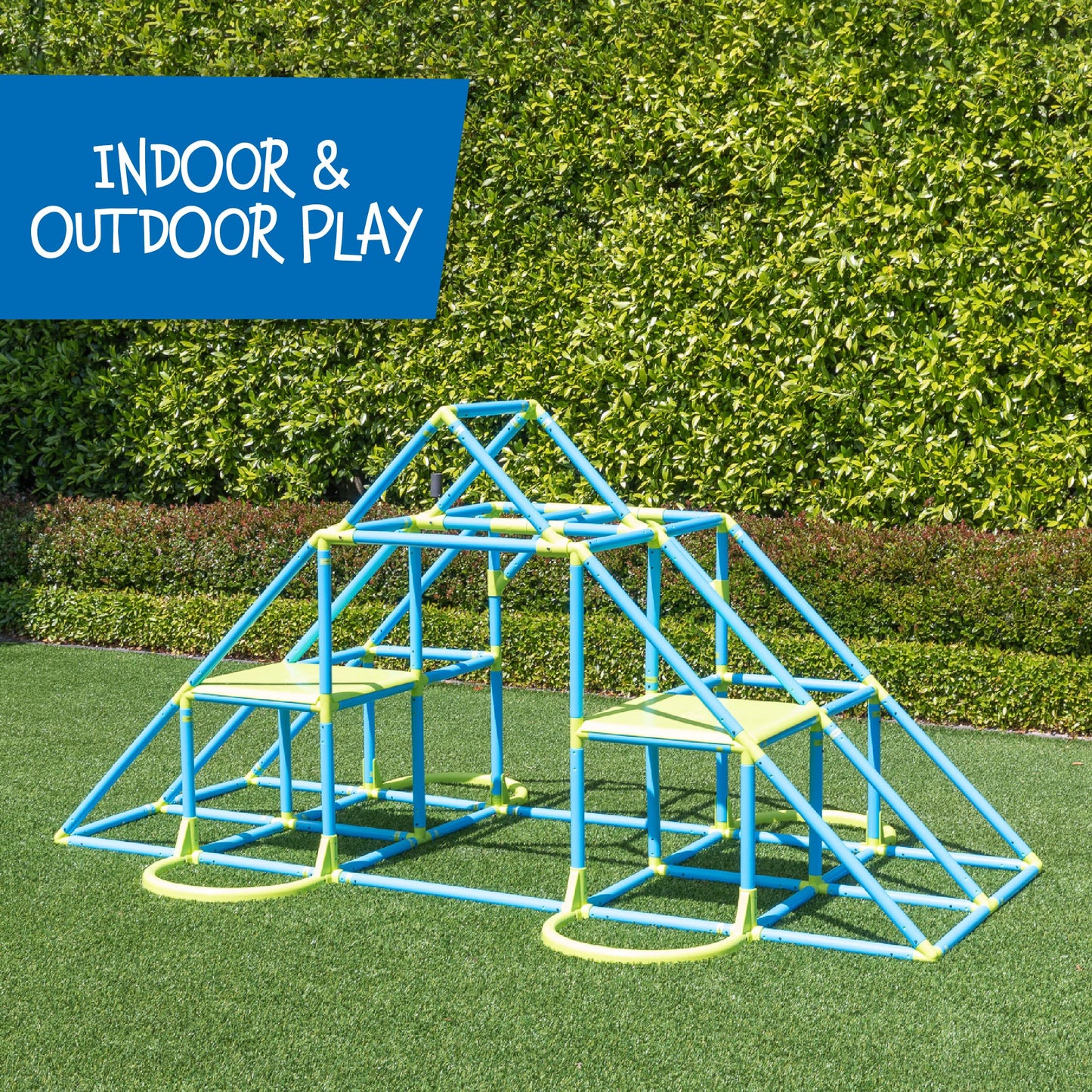 Eezy Peezy Mega Pyramid Monkey Bars Climbing Tower Active Outdoor Fun for Kids Ages 3 to 8 Years Old, Blue/Green