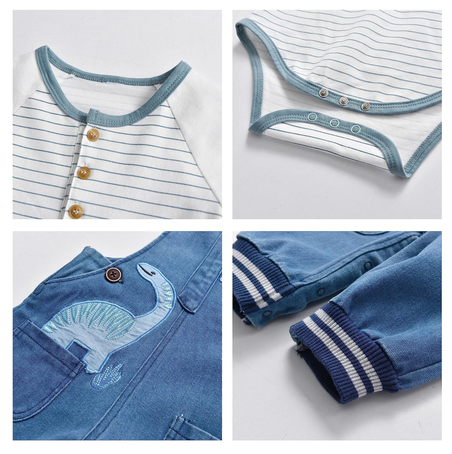 Baby Boy Clothes Set Infant Boy's Long Sleeve Romper+Dinosaur Denim Overalls Toddler Boys Fall Winter Outfits Suit