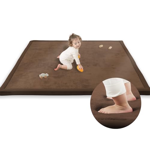 1.3" Thick Baby Play Mat,Ultra Soft Elasti-Foam 50×50 Playpen Mat for Tummy Time,Water-Repellent Coral Fleece Nursery Rug for Infants,Toddlers,Kids,Non-Slip Safe for Crawling(Light Grey)