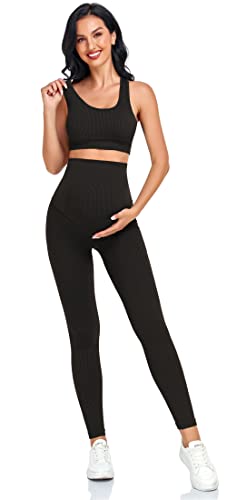 Women's Maternity 2 Piece Outfit Set - Bra & Shorts for Pregnancy - Yoga workout Lounge Wear Sets