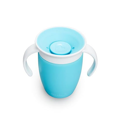 Munchkin Sippy Cup for 6 Month Old and Up, Spill Proof Miracle 360 Toddler Cups with Transition Handles, 7 Ounce, 2 Pack, Blue/Green
