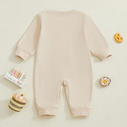 GOOCHEER First Birthday Baby Boy Outfit Fall 1 Cake Embroidery Ruffle Long Sleeve Romper Jumpsuit Cake Smash Clothes