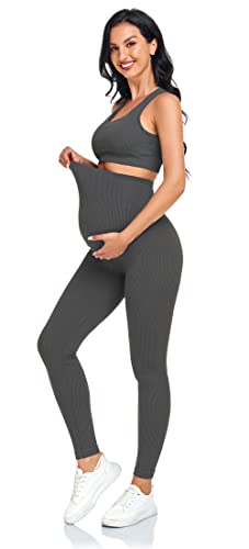 Women's Maternity 2 Piece Outfit Set - Bra & Shorts for Pregnancy - Yoga workout Lounge Wear Sets