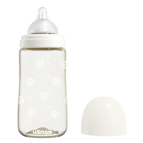 All in One Anti-Colic Baby Bottle, BPA Free, Wide-Neck, Non-Tip, Stable Base, Easy to Clean, Natural Baby Bottle 280ml, 9.47oz, Nipple M Level (3~6M) (White)