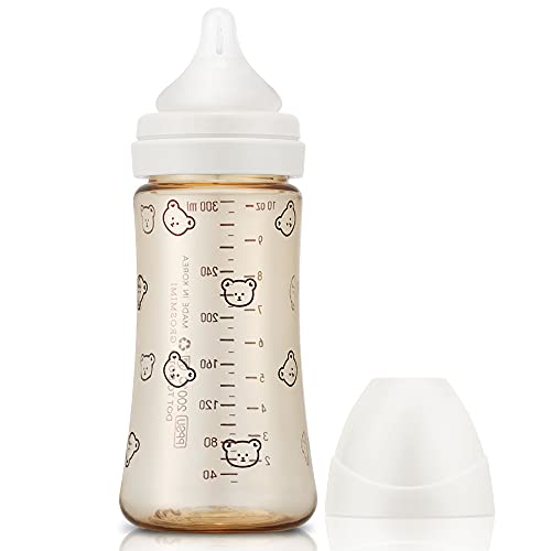 Grosmimi PPSU Baby Bottle, BPA Free (10oz Bear_Pure Gold)