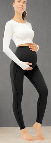 JOYSPELS Smooth Feeling Maternity Leggings Over The Belly with Pockets Workout Pregnancy Leggings