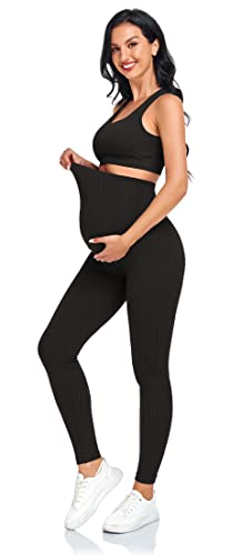 Women's Maternity 2 Piece Outfit Set - Bra & Shorts for Pregnancy - Yoga workout Lounge Wear Sets