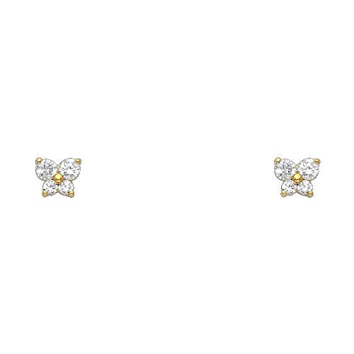 14k REAL Yellow Gold Butterfly Stud Earrings with Screw Back- 12 Different Color Available