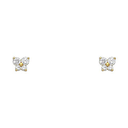 14k REAL Yellow Gold Butterfly Stud Earrings with Screw Back- 12 Different Color Available