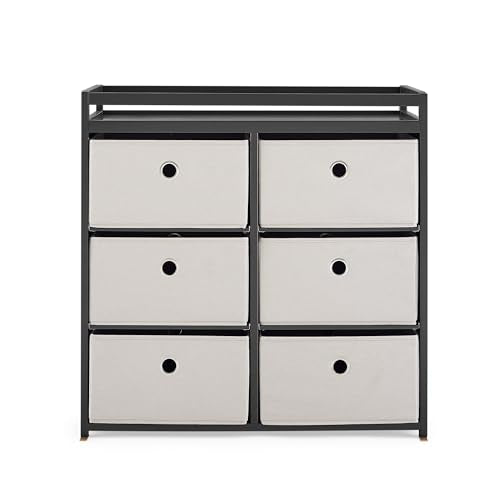 Delta Children Hayes Changing Table and Dresser for Bedroom with 6 Fabric Drawers, Charcoal Grey/Flax