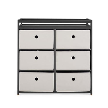 Delta Children Hayes Changing Table and Dresser for Bedroom with 6 Fabric Drawers, Charcoal Grey/Flax