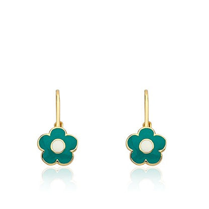 Little Miss Twin Stars Girls Earrings - 14k Gold Plated Flower Leverback Earring - Hypoallergenic and Nickel Free For Sensitive Ear