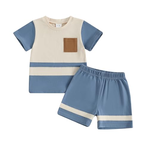 Infant Baby Boy Summer Clothes Outfit Color Block T-shirt Shorts Set Toddler Checkerboard Clothes 6 12 18 24 Months