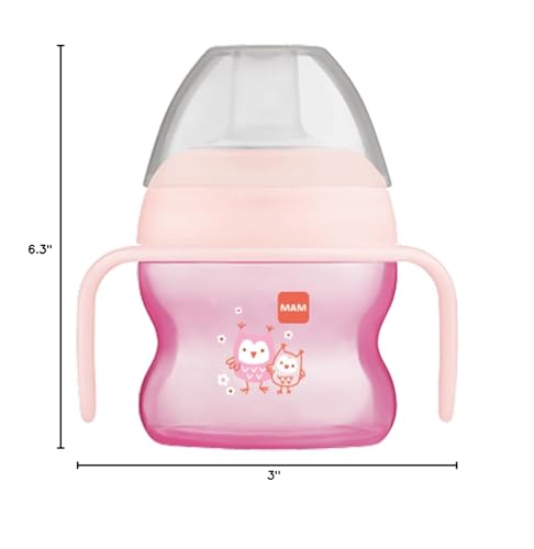 MAM Starter Cup (1 Count), MAM Sippy Cup, Drinking Cup with Extra-Soft Spill-Free Spout and Non-Slip Handles, for Girls 4+ Months, Five Ounces, Pink