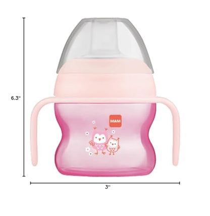 MAM Starter Cup (1 Count), MAM Sippy Cup, Drinking Cup with Extra-Soft Spill-Free Spout and Non-Slip Handles, for Girls 4+ Months, Five Ounces, Pink