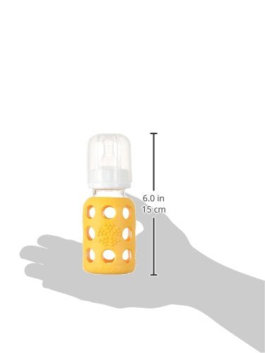 Lifefactory 4-Ounce BPA-Free Glass Baby Bottle with Protective Silicone Sleeve and Stage 1 Nipple, Lilac