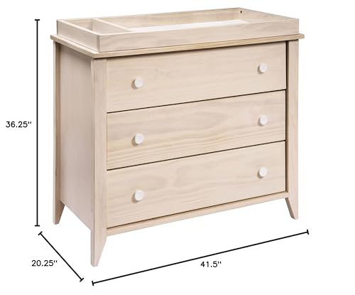Babyletto Sprout 3-Drawer Changer Dresser with Removable Changing Tray in Washed Natural and White, Greenguard Gold Certified