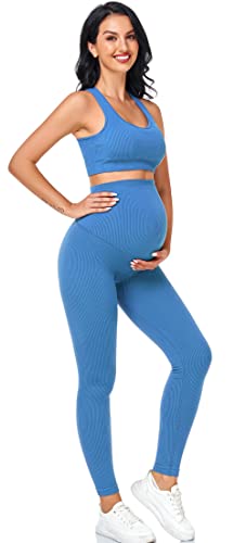 Women's Maternity 2 Piece Outfit Set - Bra & Shorts for Pregnancy - Yoga workout Lounge Wear Sets