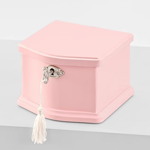 Wooden Musical Jewelry Box for girls with Mirror and Key Lock, Gift for Kids on Birthdays and Holidays (Pink, Small) (Beige, Small)