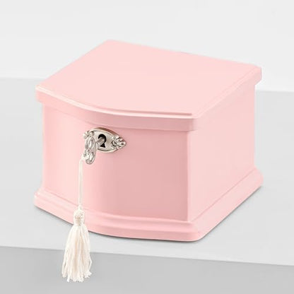 Wooden Musical Jewelry Box for girls with Mirror and Key Lock, Gift for Kids on Birthdays and Holidays (Pink, Small) (Beige, Small)