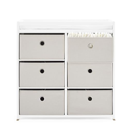 Delta Children Hayes Changing Table and Dresser for Bedroom with 6 Fabric Drawers, Charcoal Grey/Flax