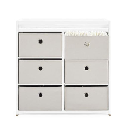 Delta Children Hayes Changing Table and Dresser for Bedroom with 6 Fabric Drawers, Charcoal Grey/Flax