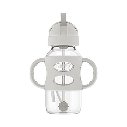 Dr. Brown's Milestones Wide-Neck Sippy Straw Bottle with 100% Silicone Handles and Weighted Straw, 9 oz/270 mL, Gray & Pink, 6m+, 2 Count (Pack of 1)