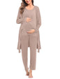 SWOMOG Maternity Nursing Robe Set 3 PCS Postpartum Breastfeeding Pajamas Hospital Pregnancy Pjs Double Layer Lounge Set