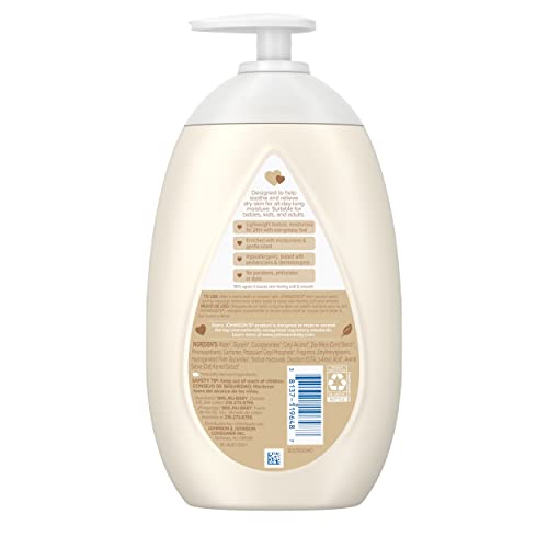 Johnson's Skin Nourish Moisturizing Baby Lotion for Dry Skin with Vanilla & Oat Scents, Gentle & Lightweight Body Lotion for the Whole Family, Hypoallergenic, Dye-Free, 16.9 fl. oz