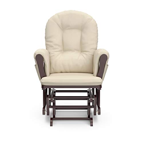 Storkcraft Premium Hoop Glider and Ottoman (Espresso Base, Gray Cushion) – Padded Cushions with Storage Pocket, Smooth Rocking Motion, Easy to Assemble, Solid Hardwood Base