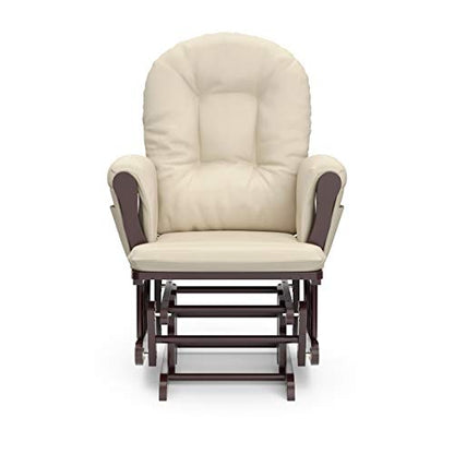 Storkcraft Premium Hoop Glider and Ottoman (Espresso Base, Gray Cushion) – Padded Cushions with Storage Pocket, Smooth Rocking Motion, Easy to Assemble, Solid Hardwood Base