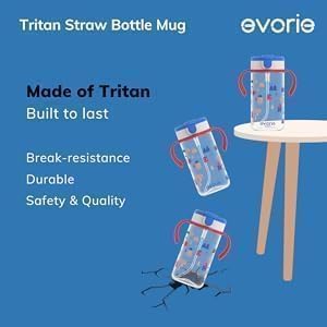 Evorie Tritan Spill Proof Toddler Straw Sippy Cup, 10 oz for Baby and Toddlers 1-3 Years Old, No Spill Straw Water Bottle with Removable Handles, Ideal for School, BPA-Free, Pink Rabbit