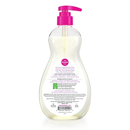 Dapple Baby Bottle Soap, Hypoallergenic Dish Soap for Baby Bottles, Powered by Plants, Travel Size, Fragrance Free, 3 Fl Oz (Pack of 2)