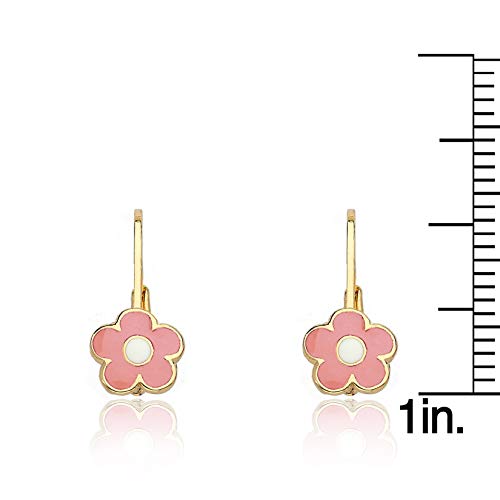 Little Miss Twin Stars Girls Earrings - 14k Gold Plated Flower Leverback Earring - Hypoallergenic and Nickel Free For Sensitive Ear