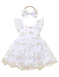 IDOPIP Floral Embroidered Baby Girl Romper Tutu Dress Princess Tulle Jumpsuit Headband Cake Smash 1st Birthday Party Outfit