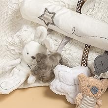 9pcs Newborn Baby Gifts for Boys Girls, Baby Shower Gifts for Baby Infant Toys 0-6 Months with 2 Rattle & Seat Toy, Blanket/Onesies/Bib/Socks/Memory/Carry Box, New Born Essential Stuff Gift