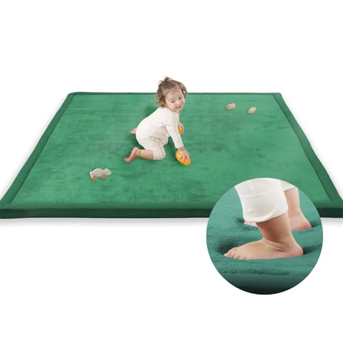 1.3" Thick Baby Play Mat,Ultra Soft Elasti-Foam 50×50 Playpen Mat for Tummy Time,Water-Repellent Coral Fleece Nursery Rug for Infants,Toddlers,Kids,Non-Slip Safe for Crawling(Light Grey)
