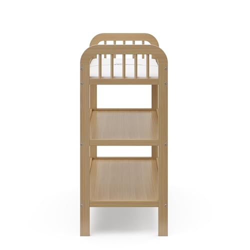 Storkcraft Pasadena Changing Table with Water-Resistant Changing Pad (Driftwood) - GREENGUARD Gold Certified, Includes Bonus Water-Resistant Changing Pad with Safety Strap, 2 Open Shelves