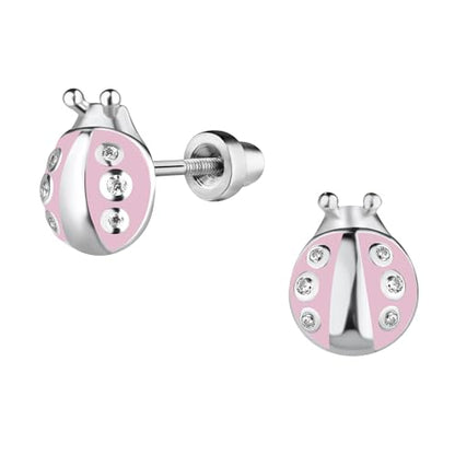 Cherished Moments Children's Sterling Silver or 14k Gold Plated Pink Ladybug Screw Back Earrings for Babies, Little Girls, Kids and Toddlers