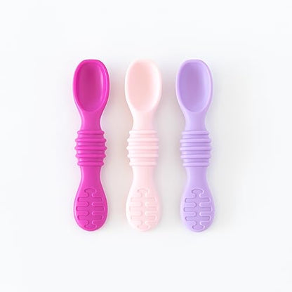 Bumkins Baby Bowls, Disney Minnie Mouse Silicone Baby Feeding Set, Suction Bowls for Baby and Toddler with Spoon, First Feeding Set, Platinum Silicone Bowl for Babies 4 Months
