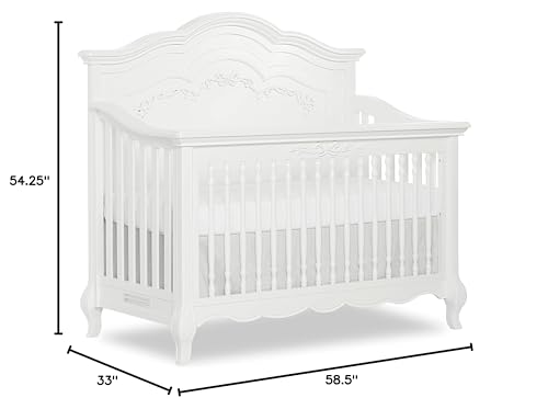 Evolur Aurora 5-in-1 Convertible Crib in Ivory Lace, Greenguard Gold Certified, Features 3 Mattress Height Settings, Sturdy and Spacious Baby Crib, Wooden Furniture