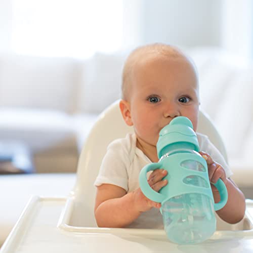 Dr. Brown's Milestones Wide-Neck Sippy Straw Bottle with 100% Silicone Handles and Weighted Straw, 9 oz/270 mL, Gray & Pink, 6m+, 2 Count (Pack of 1)