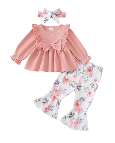 Toddler Baby Girl Clothes Fall/Winter Girls Outfits Ruffle Long Sleeve Tops Floral Flared Pants Girls' Clothing Sets