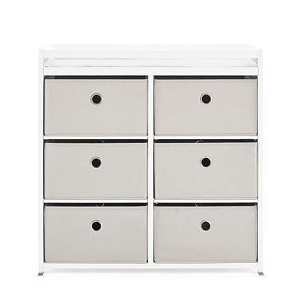 Delta Children Hayes Changing Table and Dresser for Bedroom with 6 Fabric Drawers, Charcoal Grey/Flax