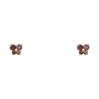 14k REAL Yellow Gold Butterfly Stud Earrings with Screw Back- 12 Different Color Available
