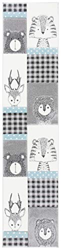 SAFAVIEH Carousel Kids Collection Area Rug - 5'3" Round, Grey & Ivory, Animal Design, Non-Shedding & Easy Care, Ideal for High Traffic Areas for Boys & Girls in Playroom, Nursery, Bedroom (CRK188B)