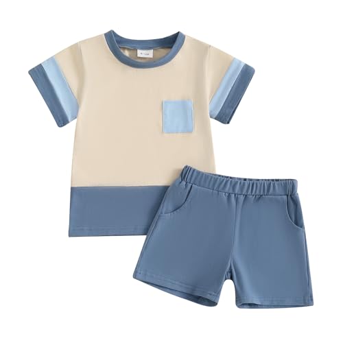 Infant Baby Boy Summer Clothes Outfit Color Block T-shirt Shorts Set Toddler Checkerboard Clothes 6 12 18 24 Months