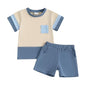 Infant Baby Boy Summer Clothes Outfit Color Block T-shirt Shorts Set Toddler Checkerboard Clothes 6 12 18 24 Months