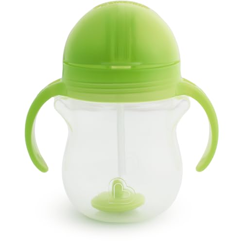 Munchkin Any Angle Sippy Cups for Toddlers, Spill Proof Weighted Straw Cup with Transition Handles for Babies 6 Months and Up, 2 Pack, Blue/Green